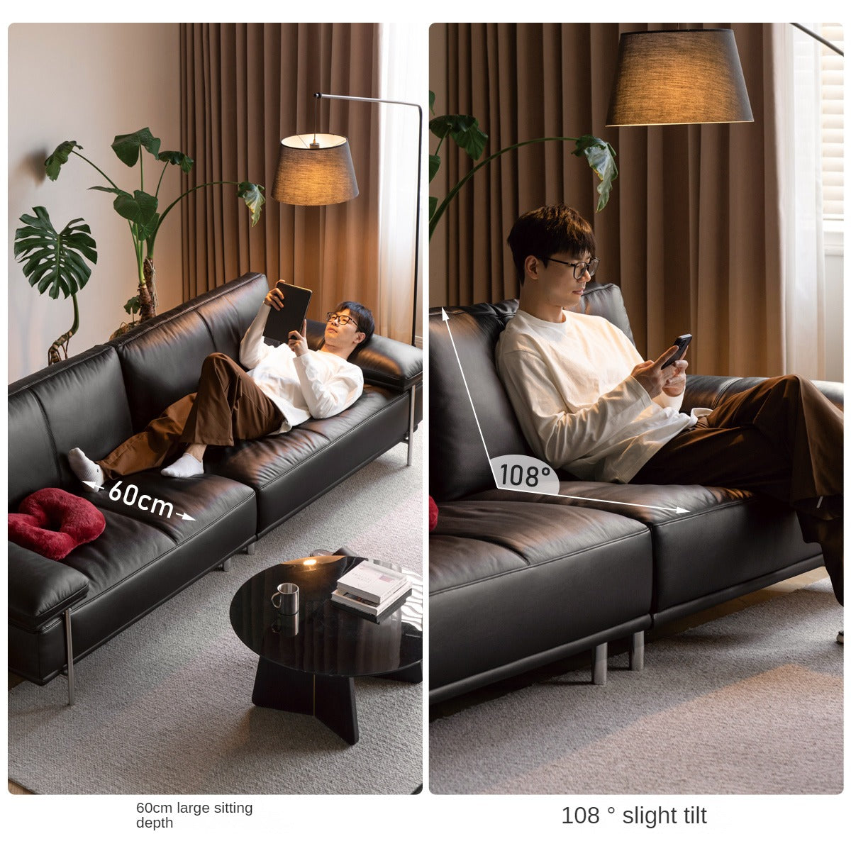 Leather Italian First Layer Yellow Cowhide Straight Sofa.