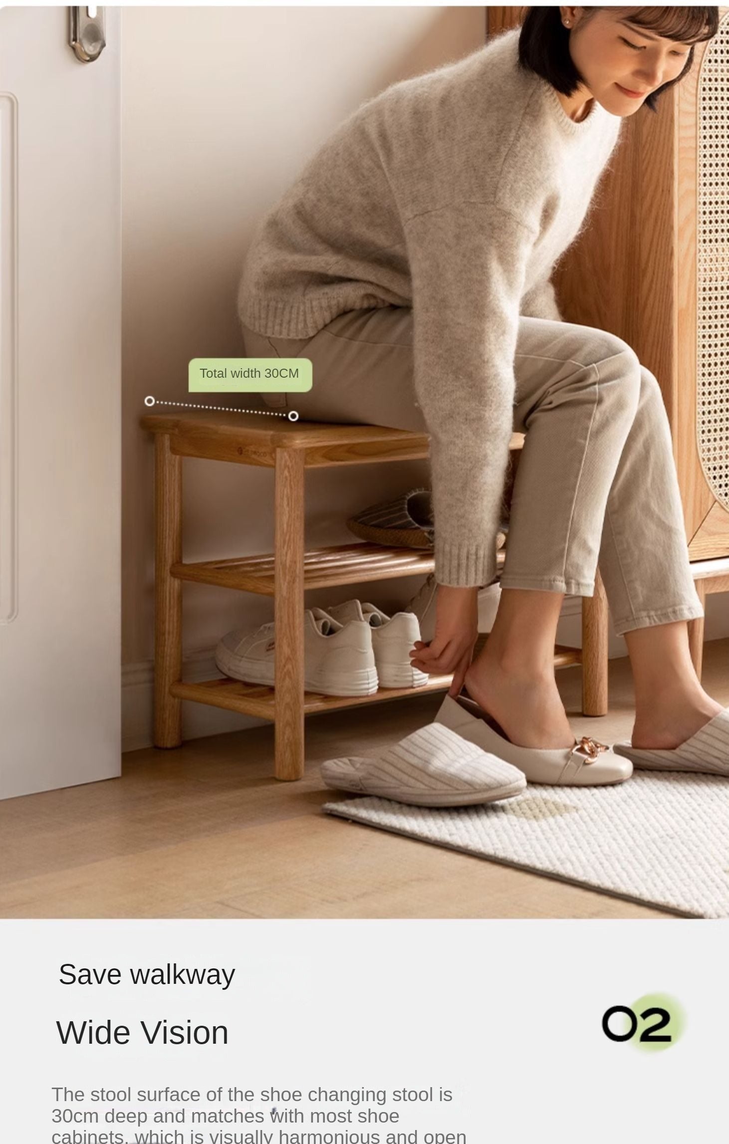 Oak Solid Wood Shoe Wearing Stool