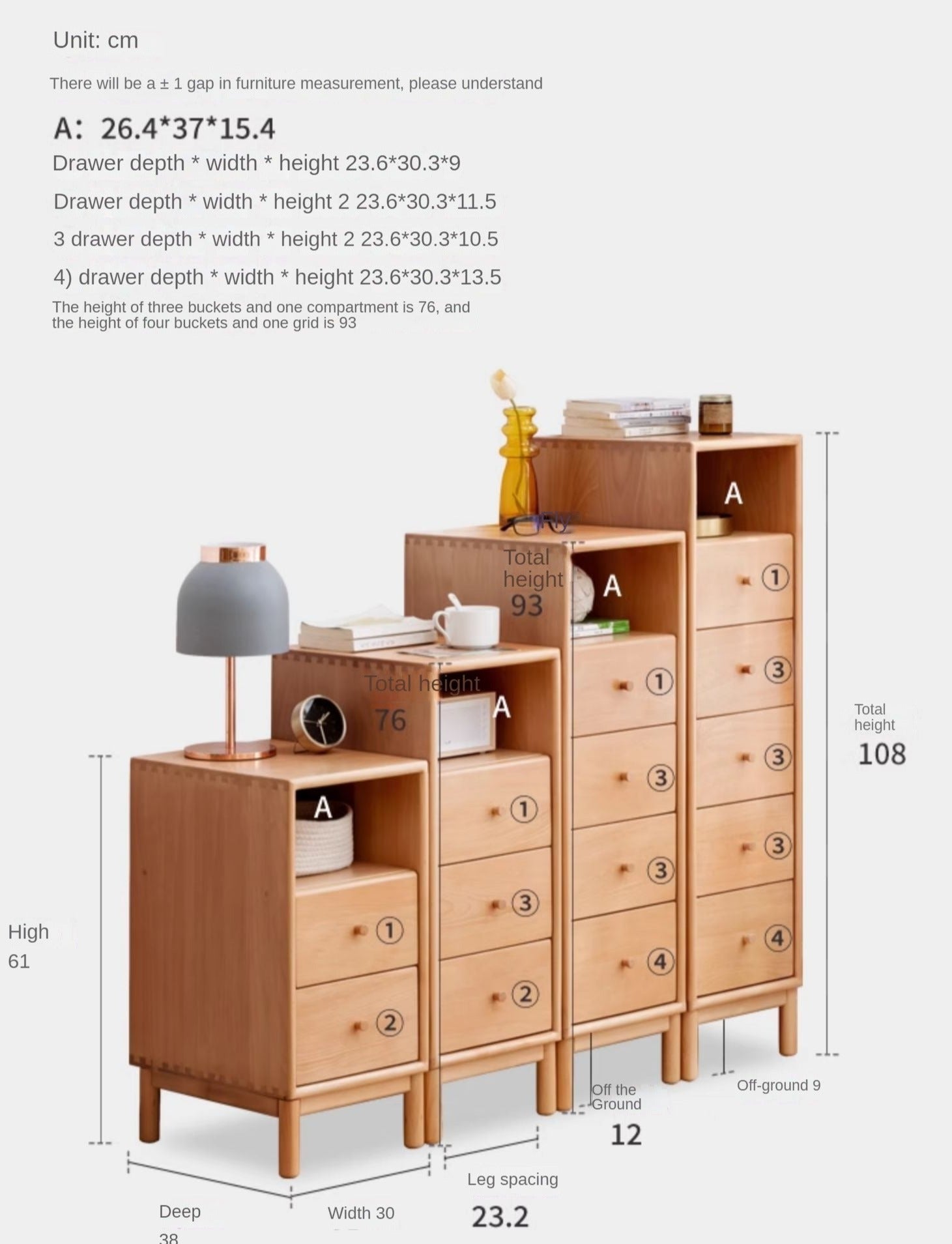 European Beech Solid Wood Storage Side Cabinet Combination