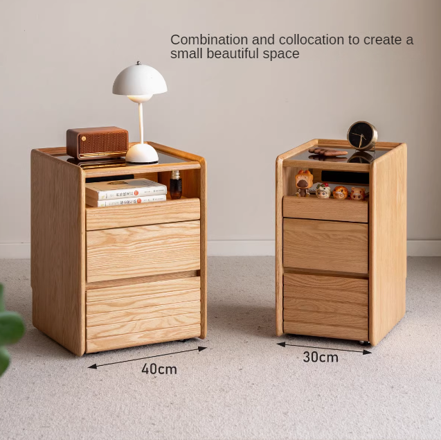 Ash, Oak Solid Wood Movable Glass Small Nightstand