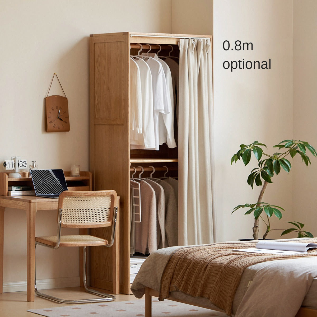 Oak, Solid Rubberwood Wardrobe Curtain Design.