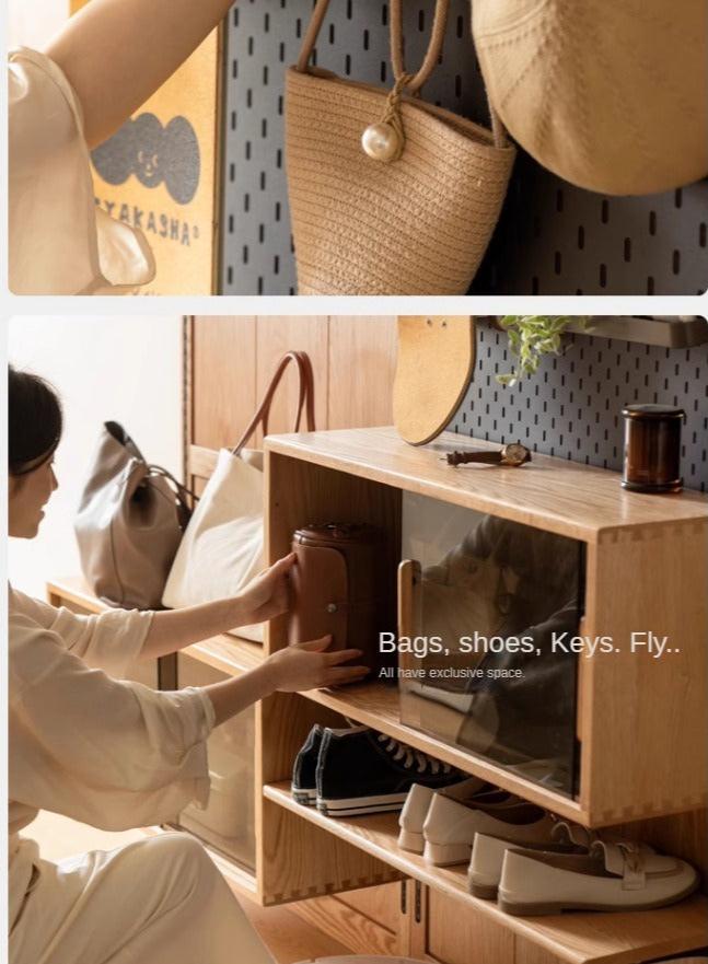 Oak Solid Wood Wall Hanging System, Storage Rack Combination