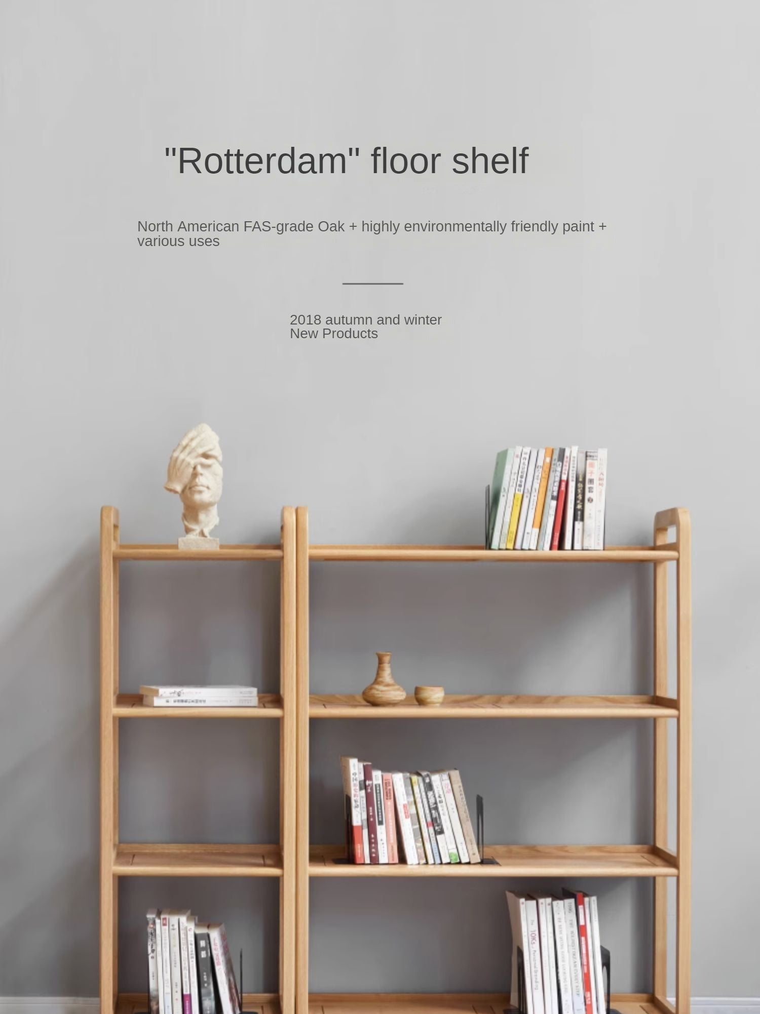 Oak Solid Wood Floor-Standing Bookshelf, Flower Rack