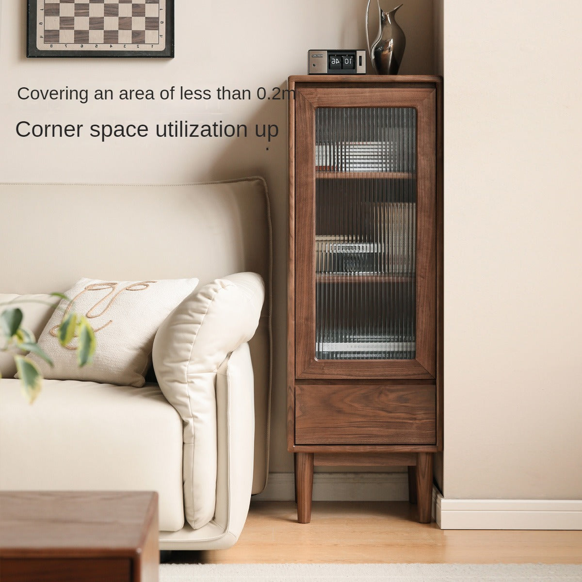 Black Walnut, Sandalwood Side Cabinet Narrow Vintage Storage