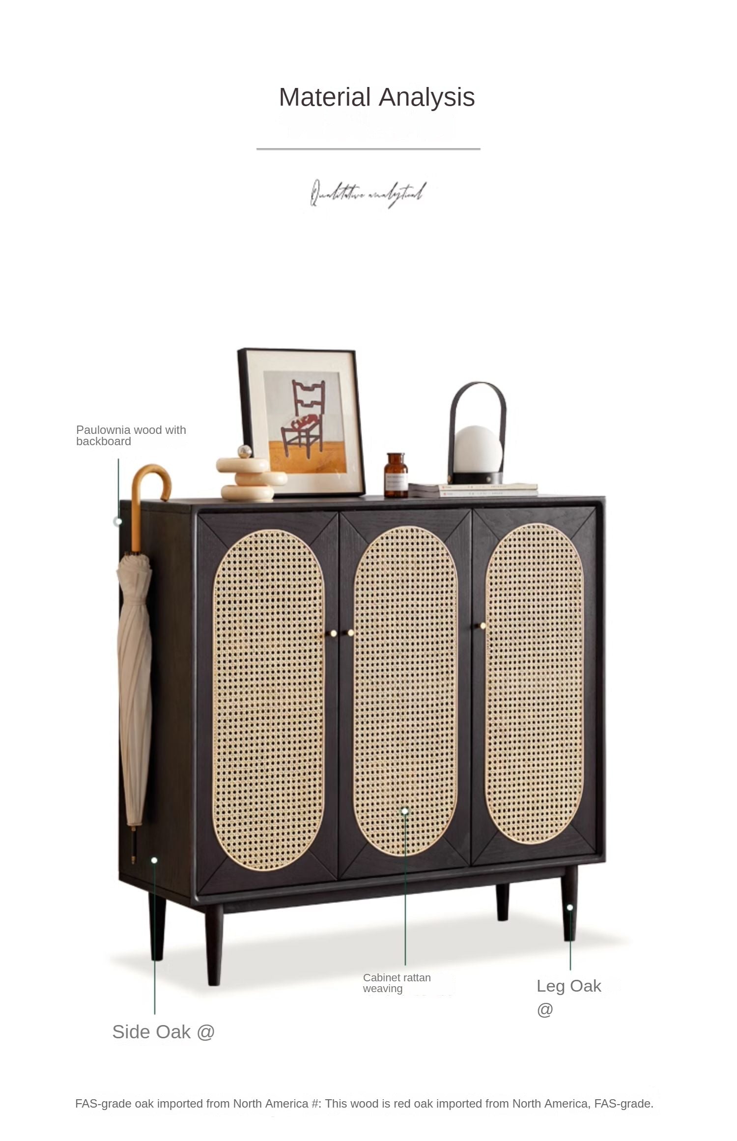 Oak Solid Wood Black Rattan Shoe Cabinet