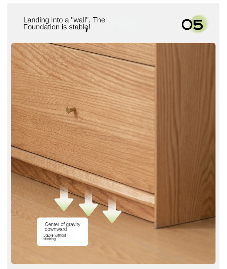 Oak Solid Wood Nordic Style Bookshelf with Floor Storage Cabinet