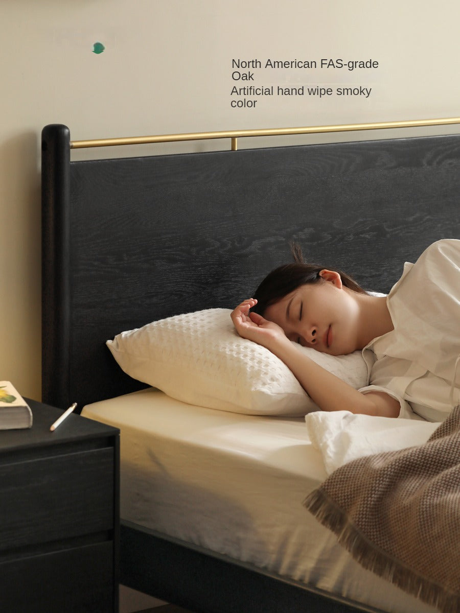 Oak Solid Wood Black Retro American Bed