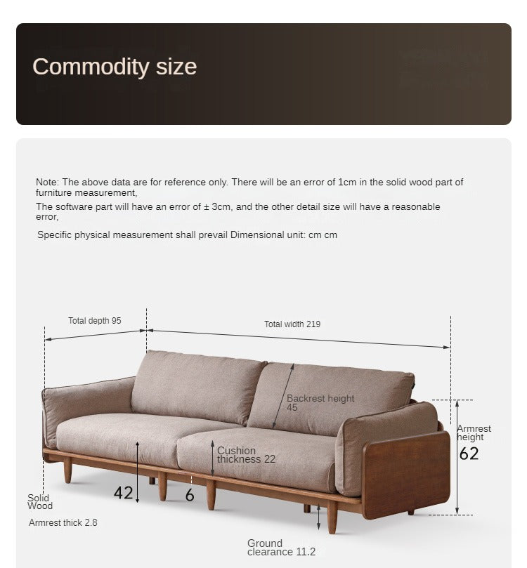 Oak Solid Wood Leather, Fabric Straight Sofa.