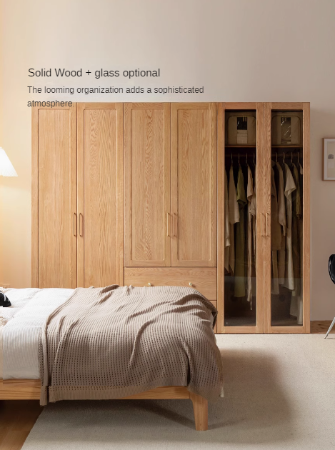 Oak Solid Wood Free Combination Wardrobe Rattan Door.