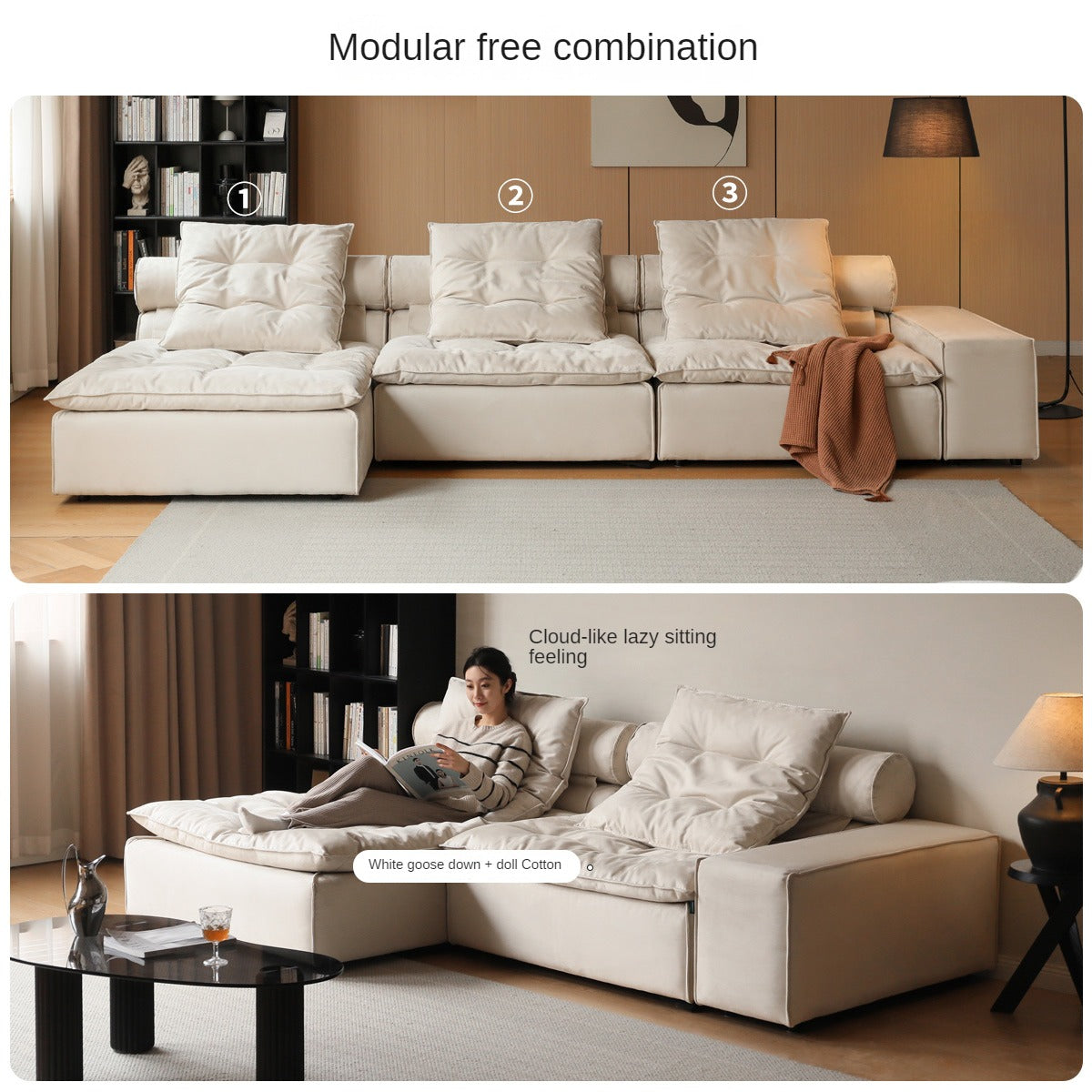 Fabric French Cream Style Modular Sofa.