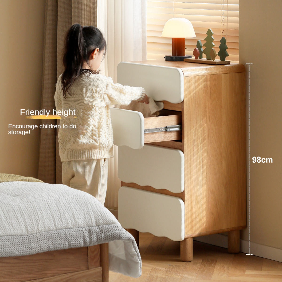 Oak Solid Wood Children's Narrow Cabinet High Drawer Storage