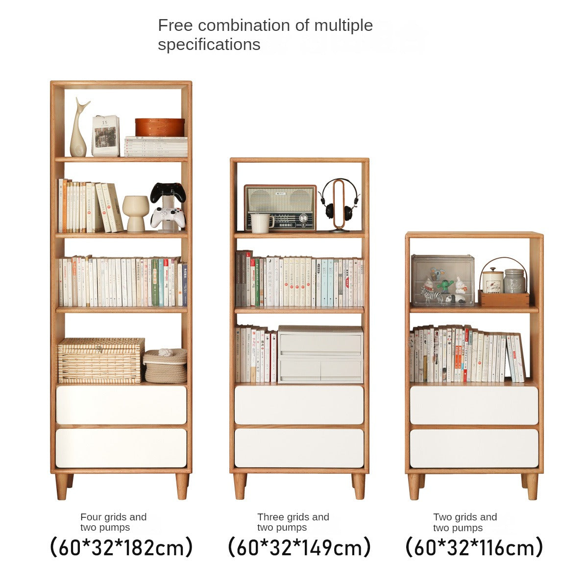 Oak, Solid Rubberwood Modern Storage Bookcase