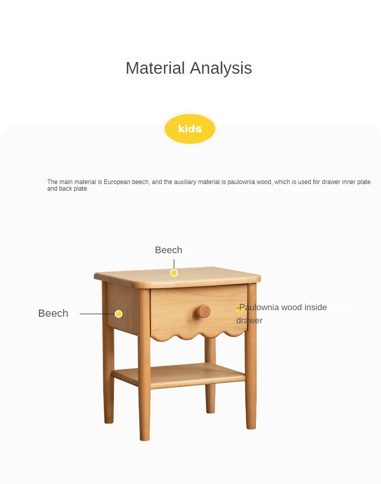 Beech, Oak Solid Wood Kids Nightstand