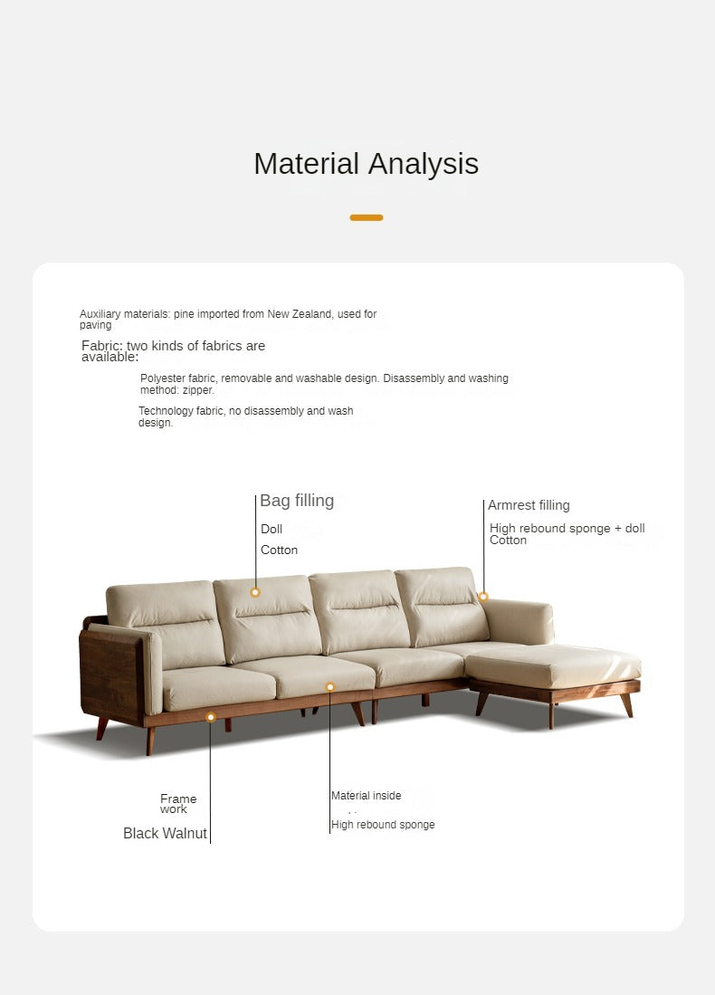 Black Walnut Solid Wood Sofa,Technology Cloth, Fabric.
