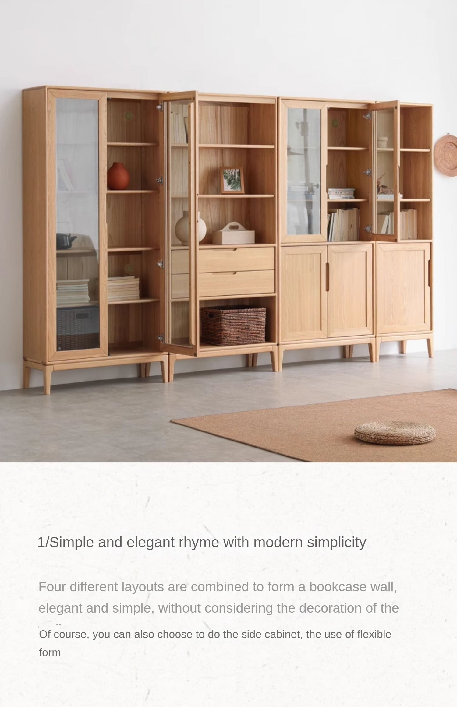 Ash Solid Wood Floor-Standing Bookcase Whole Wall Free Combination Bookshelf