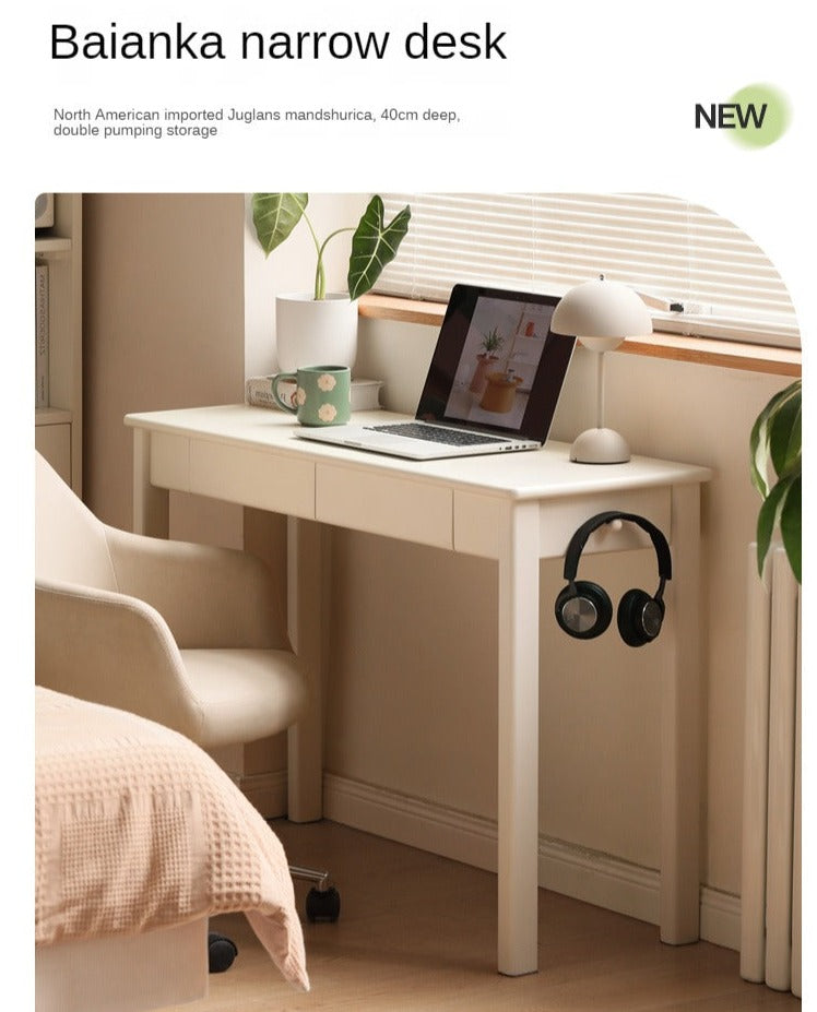 Rubber Solid Wood Modern Narrow Cream Style Drawer Desk