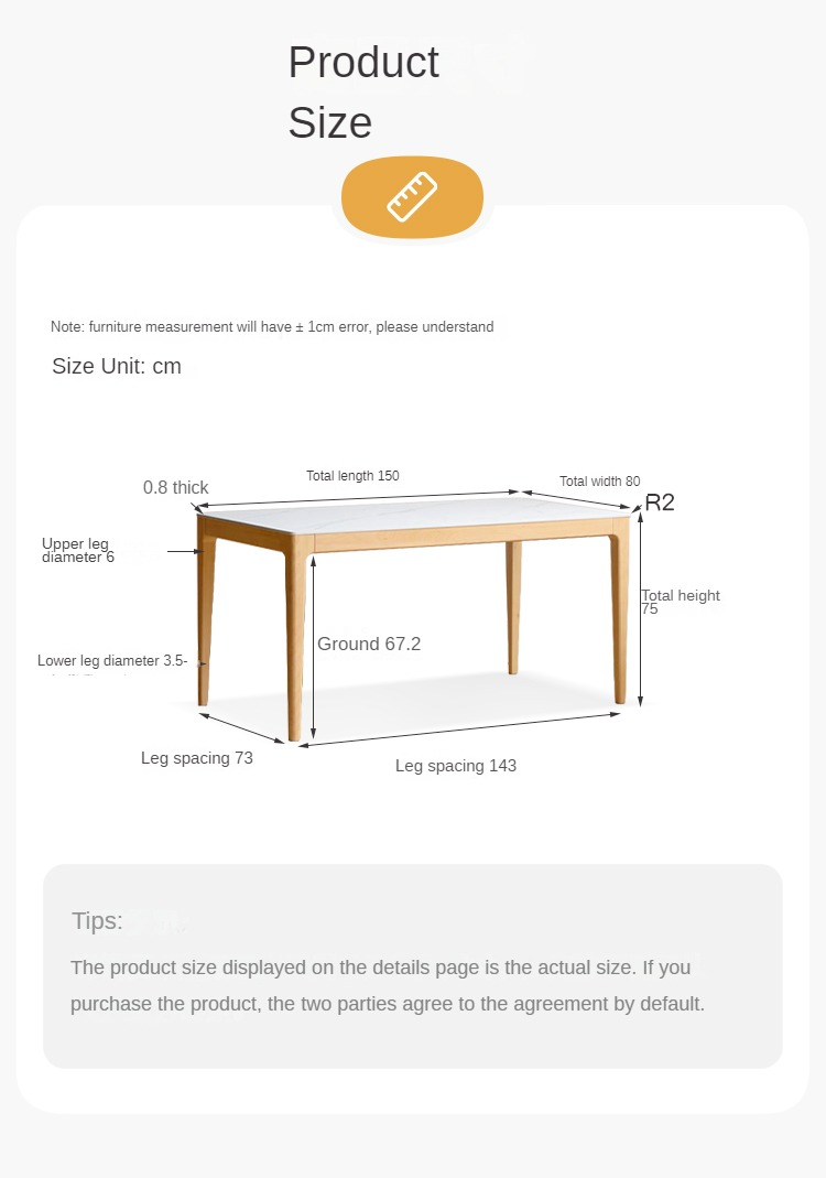 Beech Solid Wood Rectangular Slate Dining Table