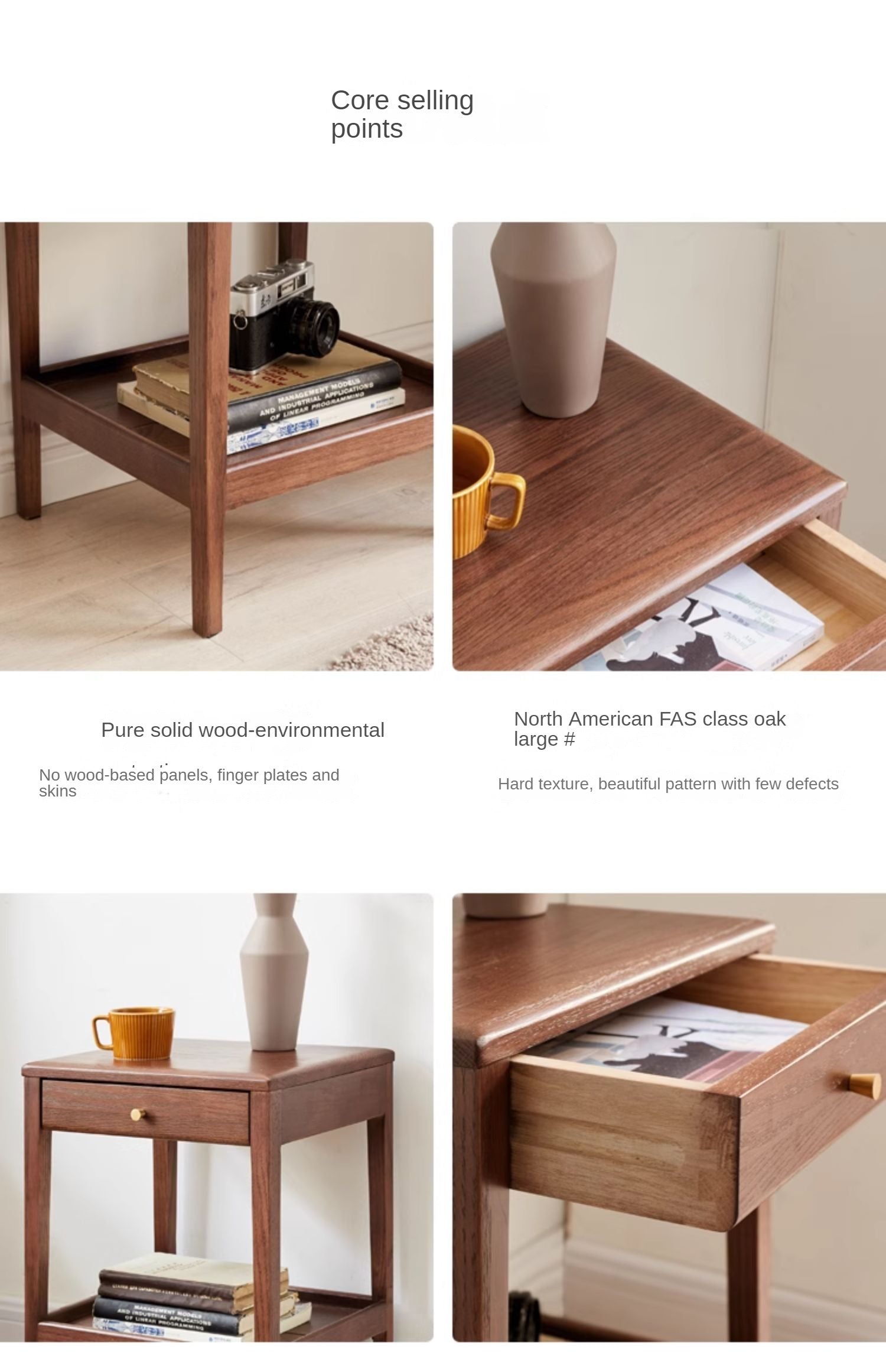 Black Walnut, Solid Rubberwood, Oak Solid Wood Side Cabinet