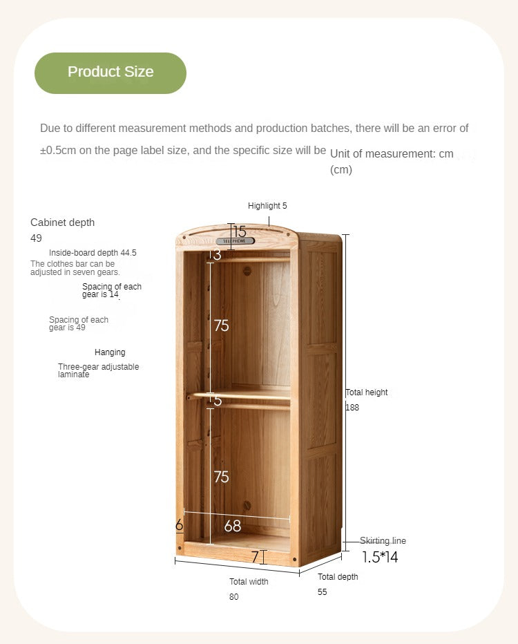 Oak Solid Wood, Solid Rubberwood Kids's Simple Wardrobe