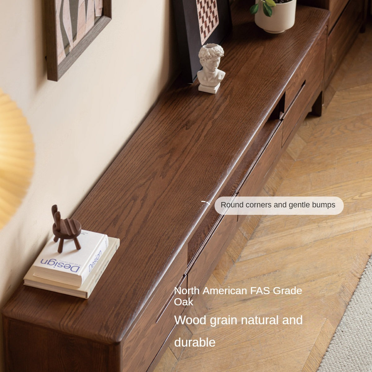 Oak, Solid Rubberwood Nordic Floor TV Cabinet.