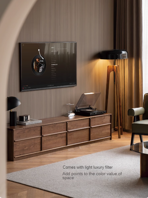 Black Walnut, Sandalwood, Ash, Oak Solid Wood Italian Light Luxury Floor TV Cabinet.