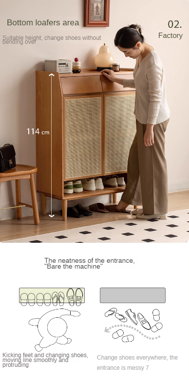 Сherry Solid Wood Rattan Locker Shoe Cabinet