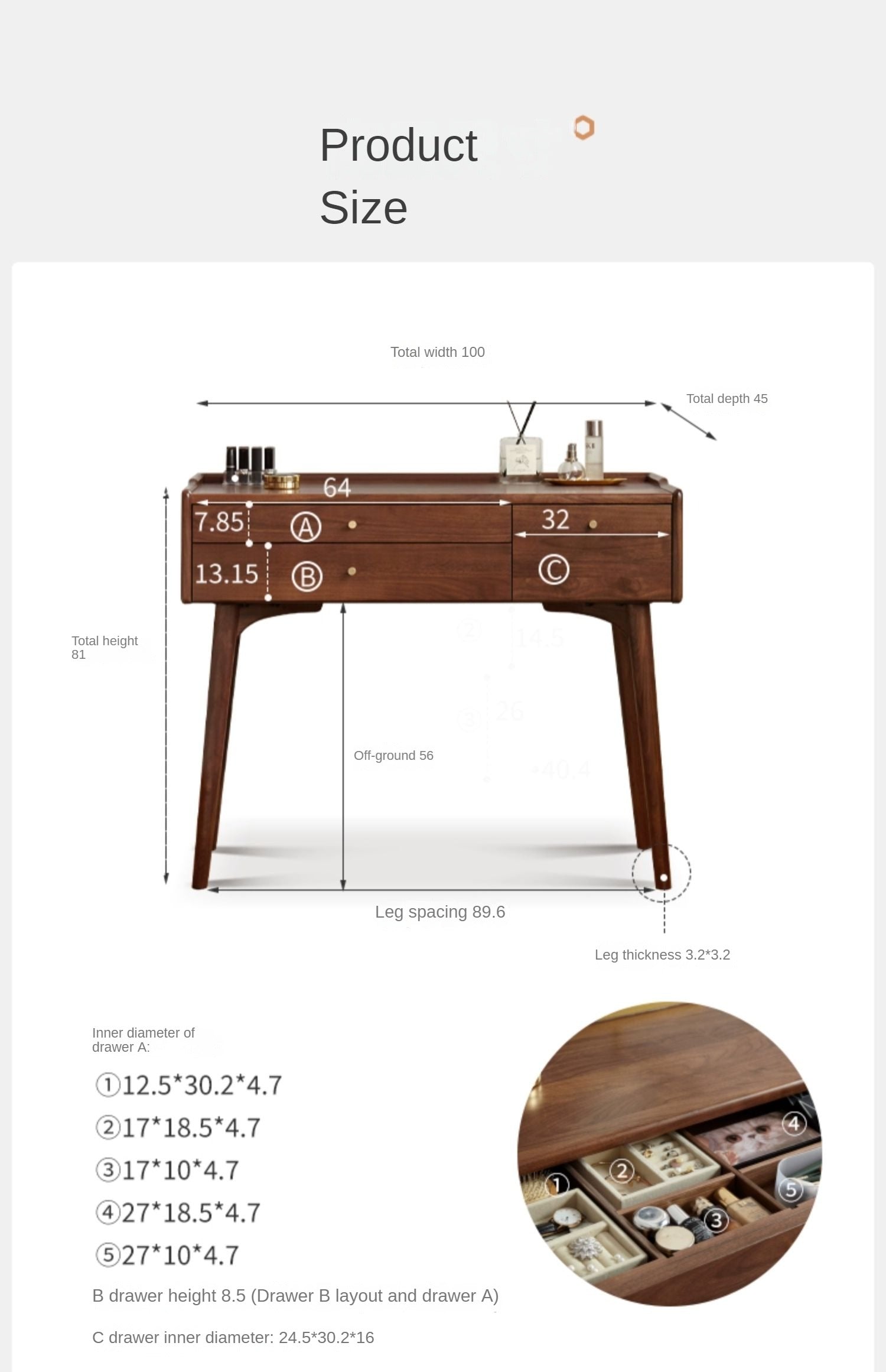 Black Walnut, Ash Solid Wood Dressing Table.