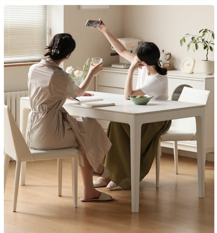Birch Solid Wood Rock Plate White Cream Dining Table
