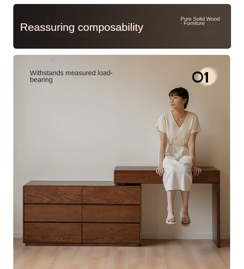 Oak Solid Wood Retro Style Retractable Dressing Table.