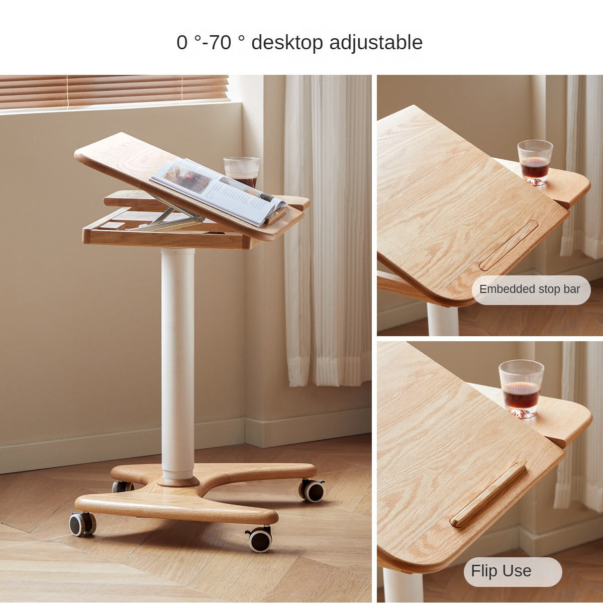 Oak, Ash Solid Wood Standing Desk Lifting Movable Side Table