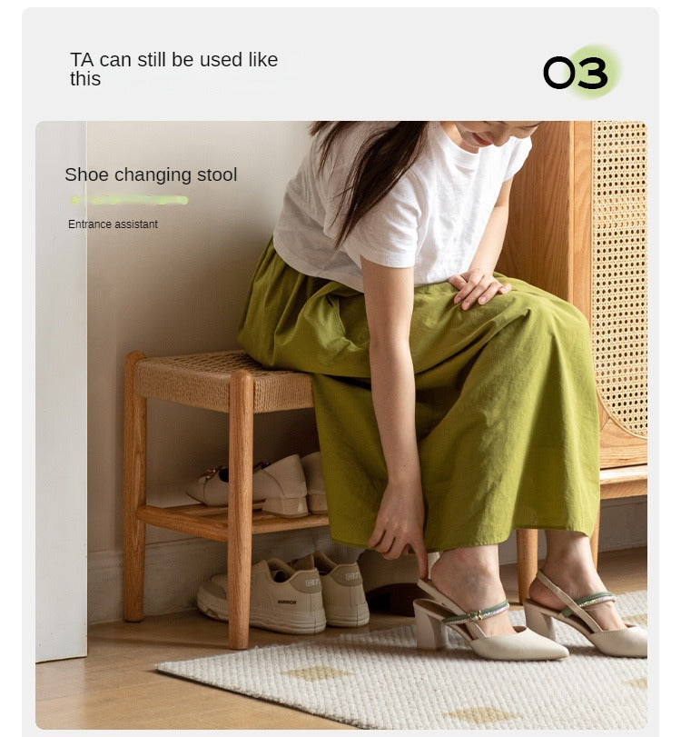Oak Solid Wood Modern Rope Shoe Bench