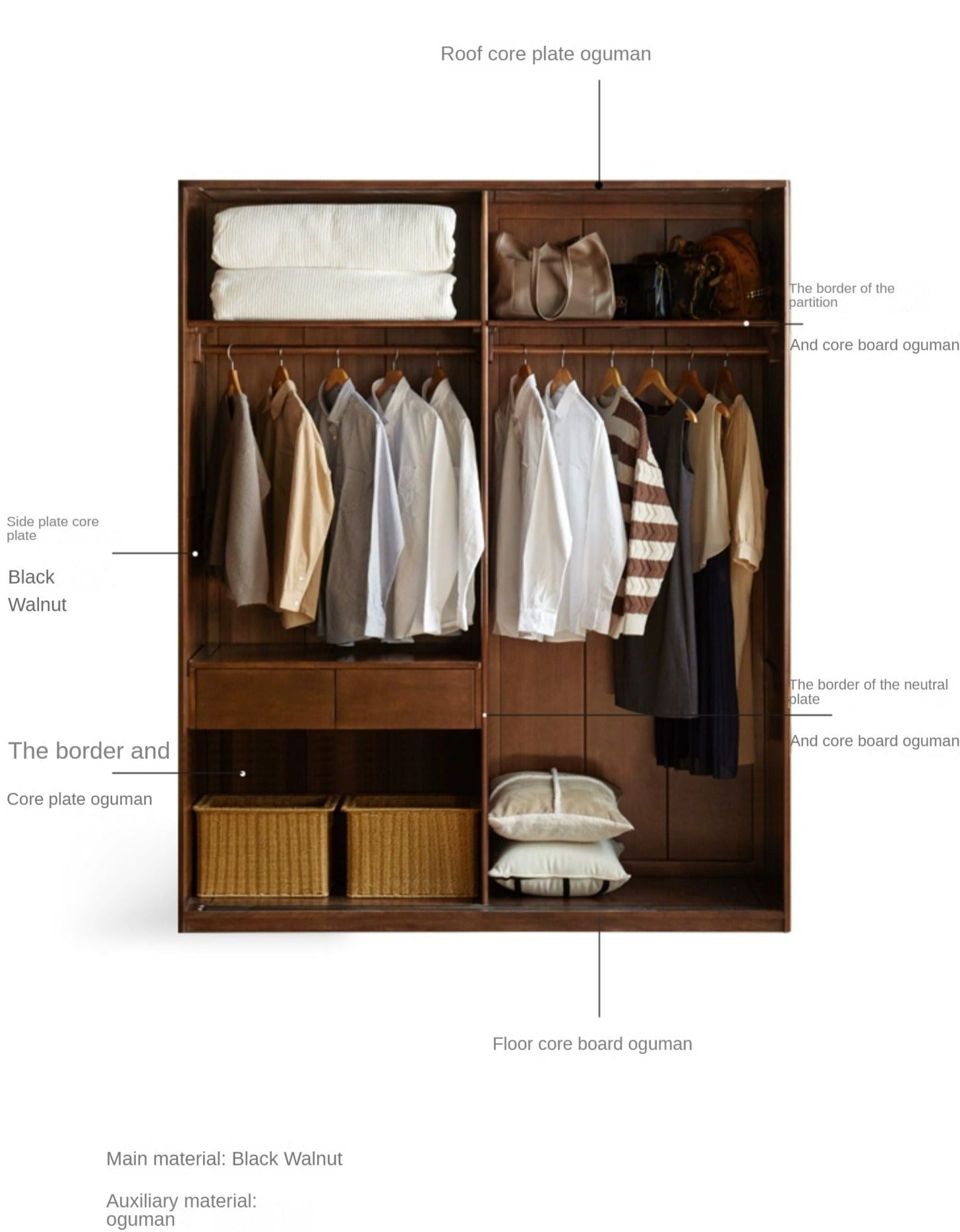 Black Walnut, Sandalwood Sliding Door Wardrobe.