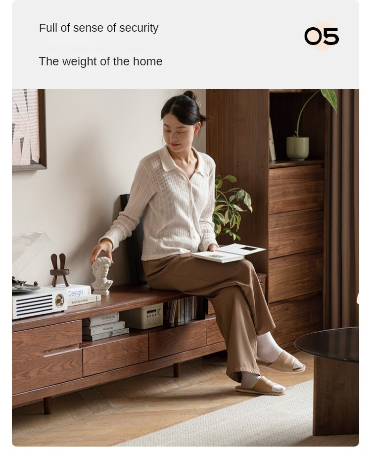 Oak, Solid Rubberwood Nordic Floor TV Cabinet.