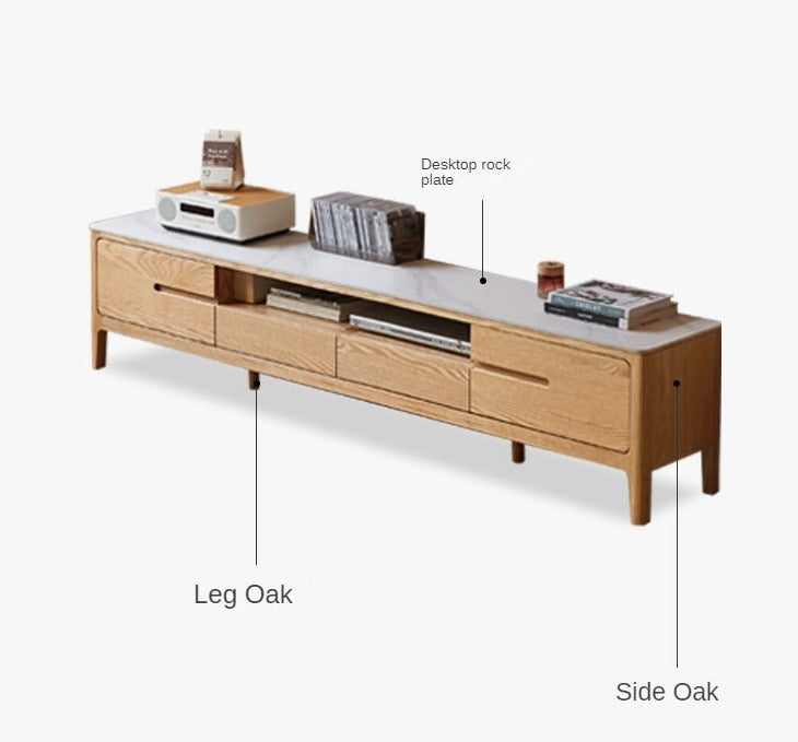 Solid Rubberwood, Oak Solid Wood TV Stand Slate Top.