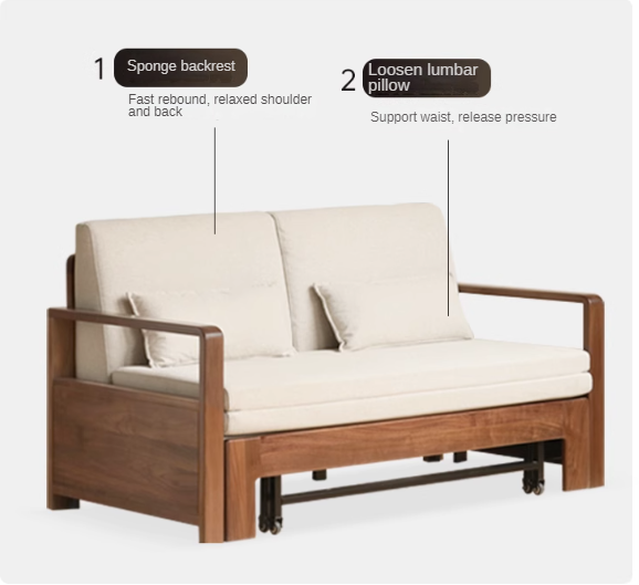 Black Walnut, Solid Sandalwood Folding Sofa Bed.