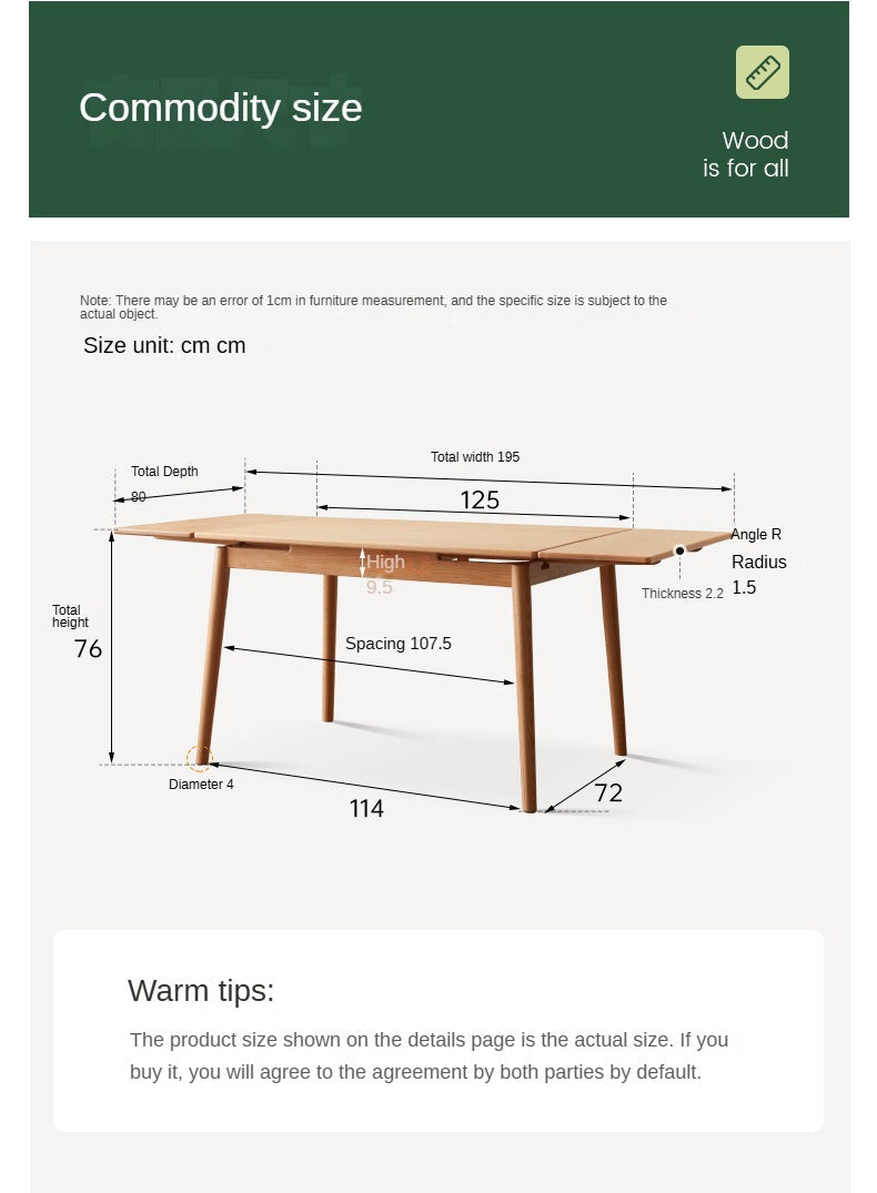 Oak Solid Wood Retractable Large Tabletop Dining Table