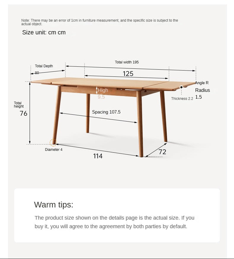 Oak Solid Wood Retractable Large Tabletop Dining Table