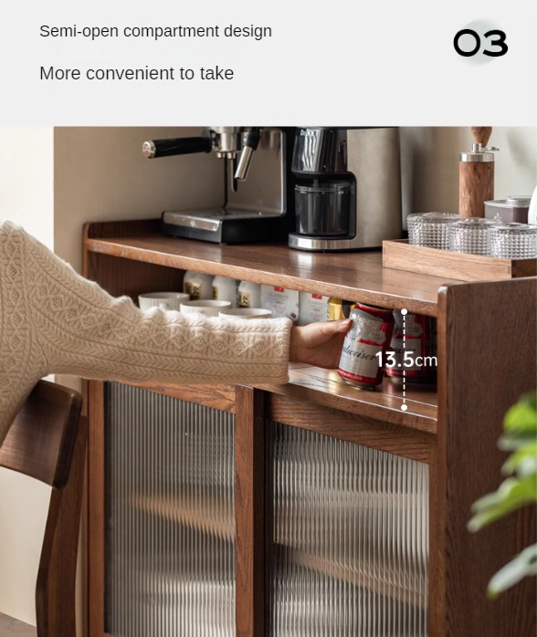 Oak Solid Wood, Solid RubberWood Modern Multifunctional Sideboard