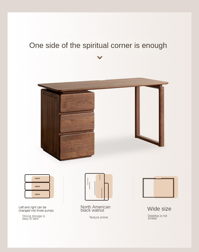 Black Walnut, Oak, Sandalwood, Ash Solid Wood Desk with Drawers