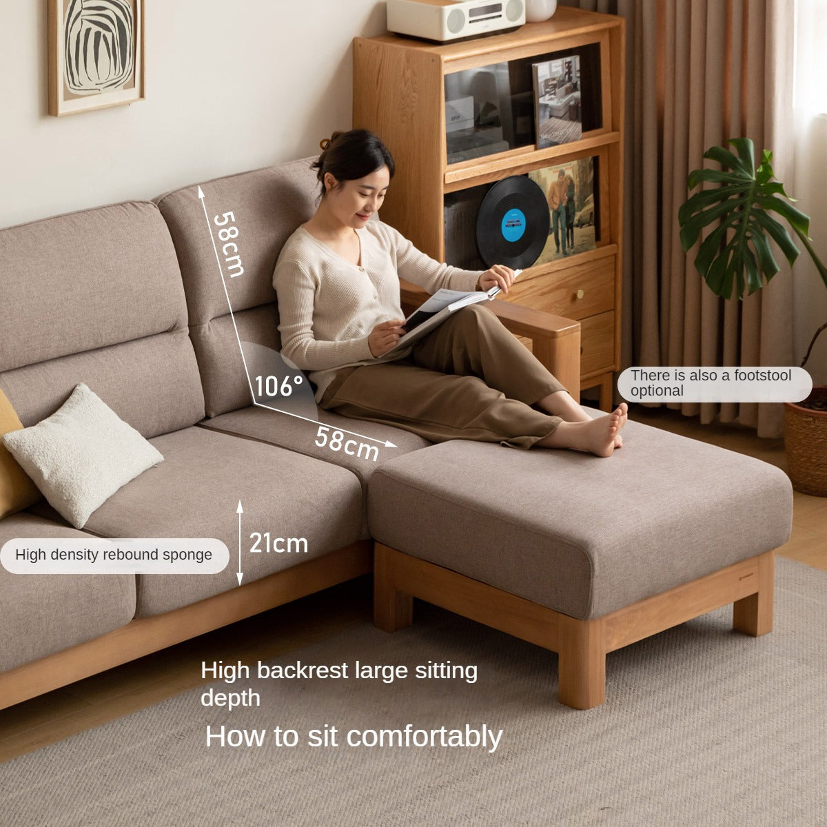 Poplar Solid Wood Sofa Modern Simple High Back Fabric Sofa