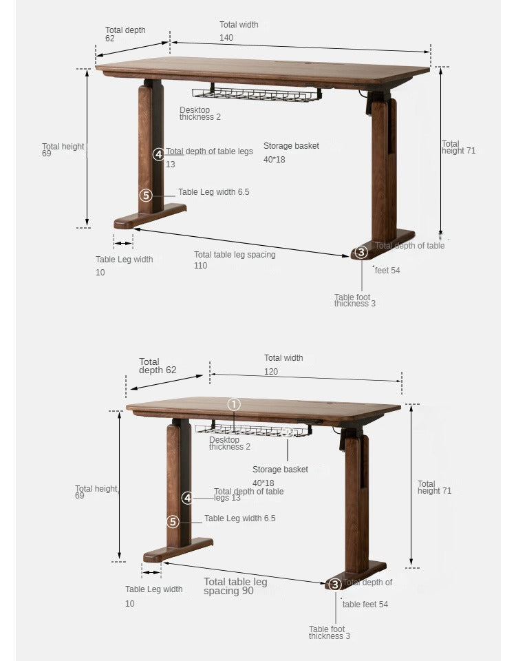 Black Walnut, Oak, Sandalwood, Ash Solid Wood Electric Elevating Desk