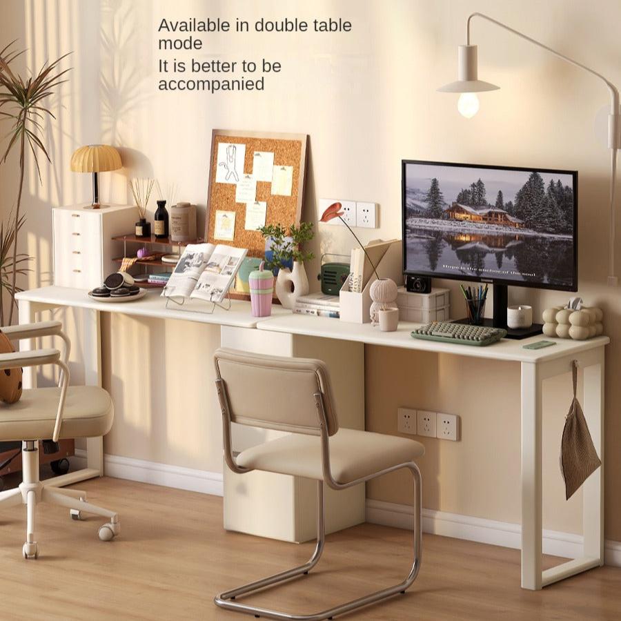 Rubber Wood, Poplar Solid Wood Cream Style Single-Leg Desk