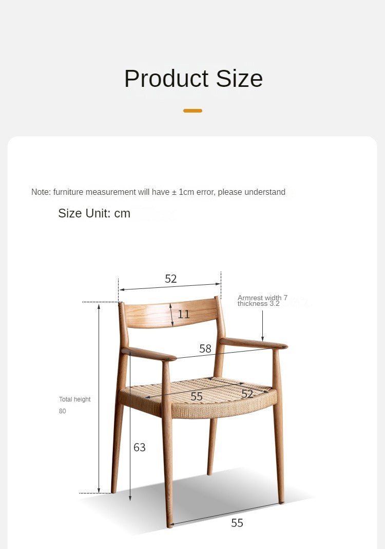 Oak Solid Wood Rope Weaving Chair, Original Wood Leisure Armchair: