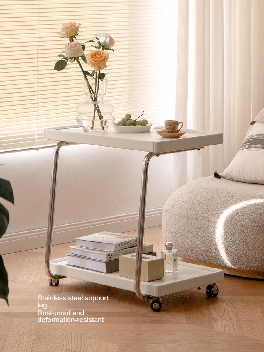 Poplar, Solid Rubberwood Edge Table C-type Mobile