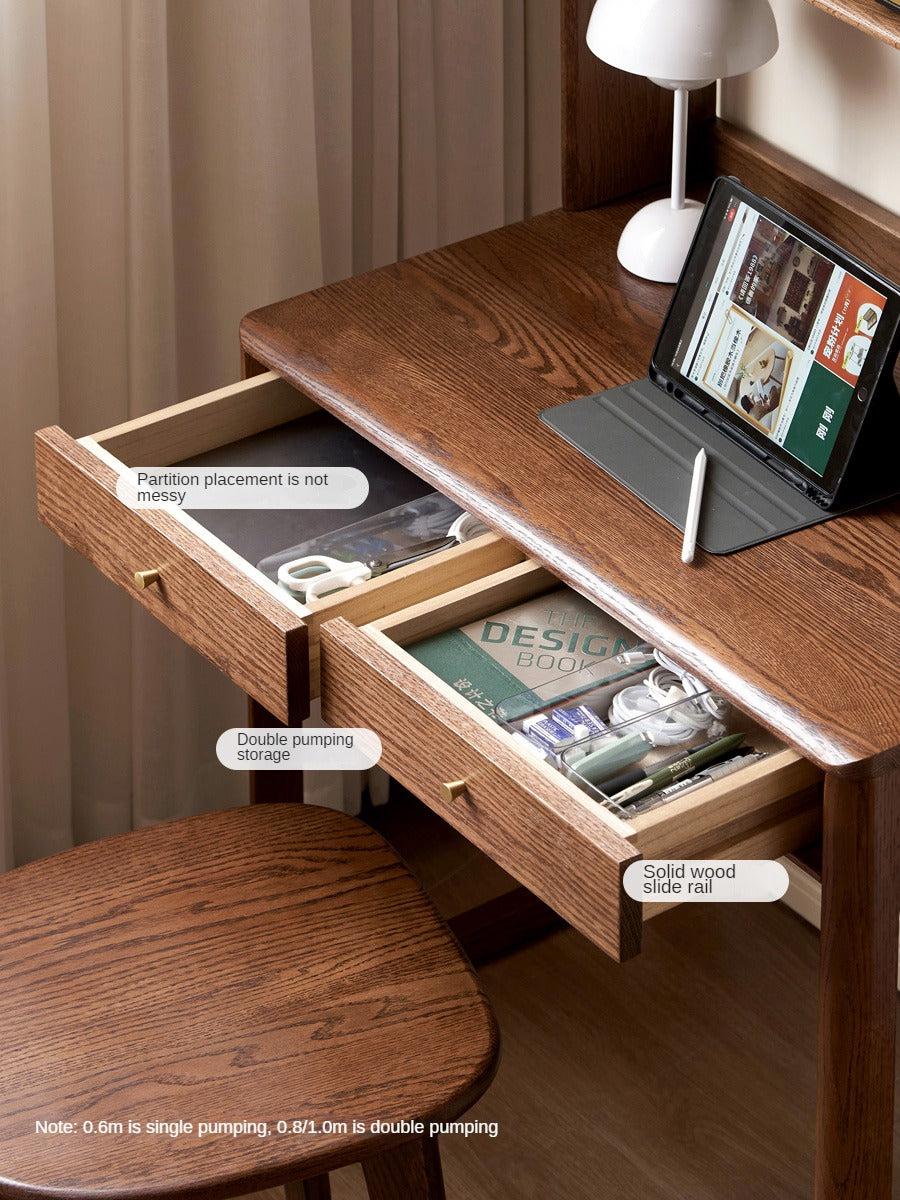 Oak Solid Wood Small Office Desk Walnut Color