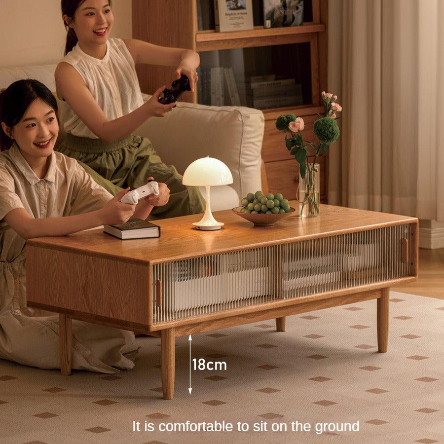 Oak, Beech, Solid Rubberwood Glass Doors Coffee Table