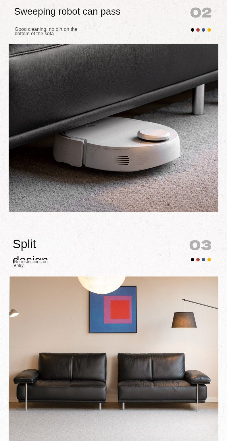 Leather Italian First Layer Yellow Cowhide Straight Sofa.