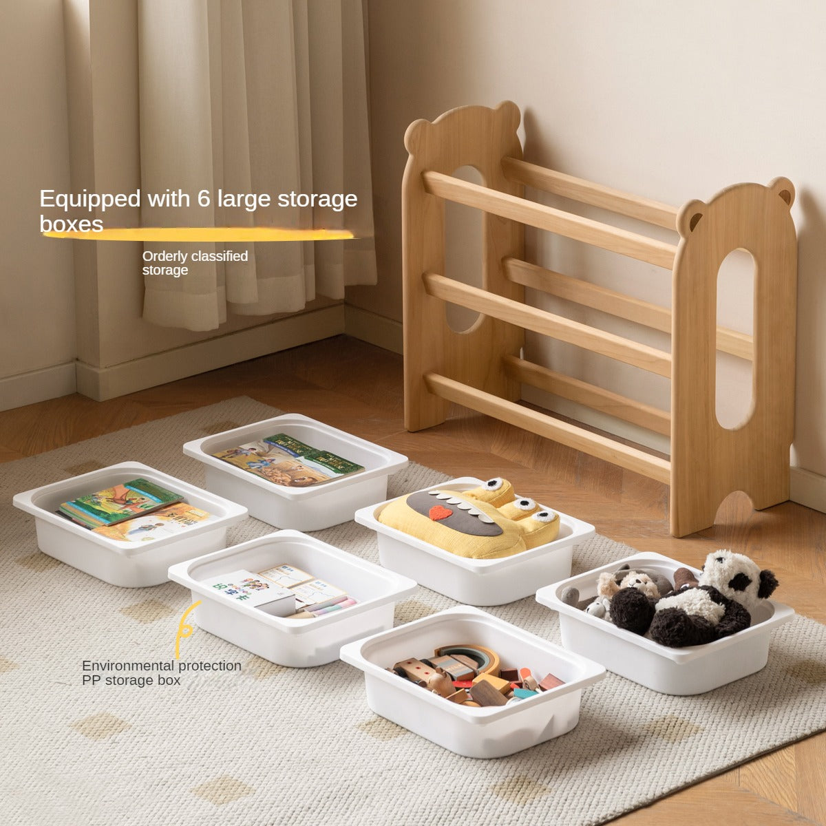 Poplar Solid Wood Children's Floor-standing Multi-layer Storage Rack.