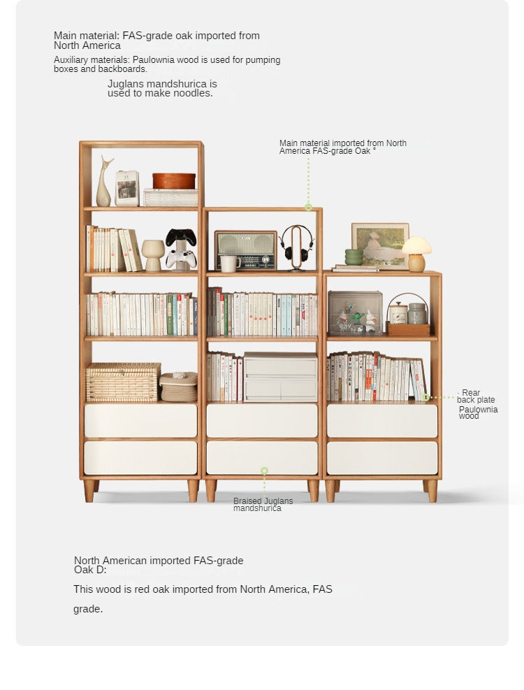 Oak, Rubber Solid Wood Modern Storage Bookcase