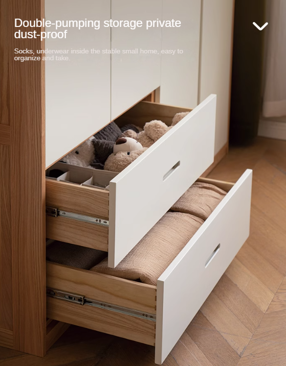 Oak Solid Wood Log Cream Style Wardrobe.